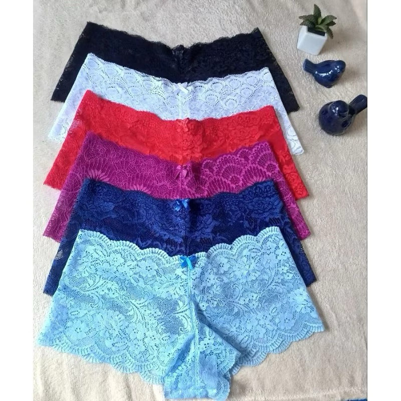 Kit 5 Calcinhas Caleçon Renda Shortinho Feminina Confortável Sexy e Delicada em Oferta na Shopee