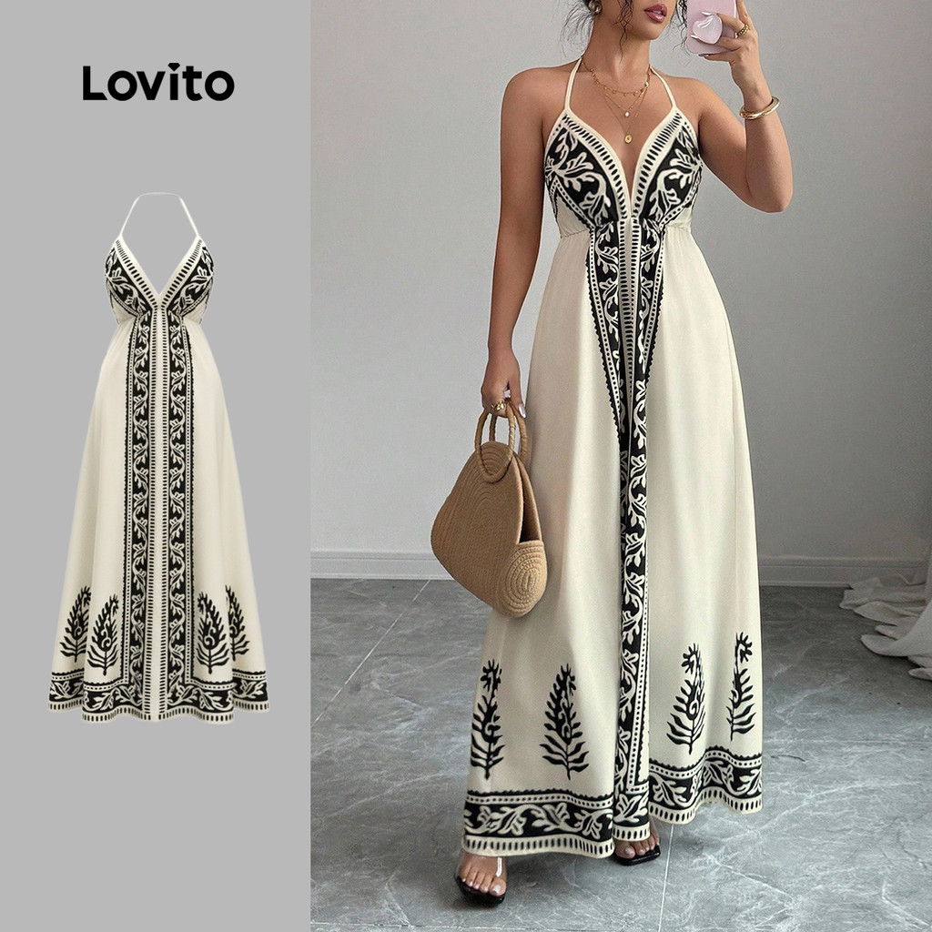 (NEW) Lovito Vestido Férias sem costas vestido primavera/verão para mulheres LK3LD389