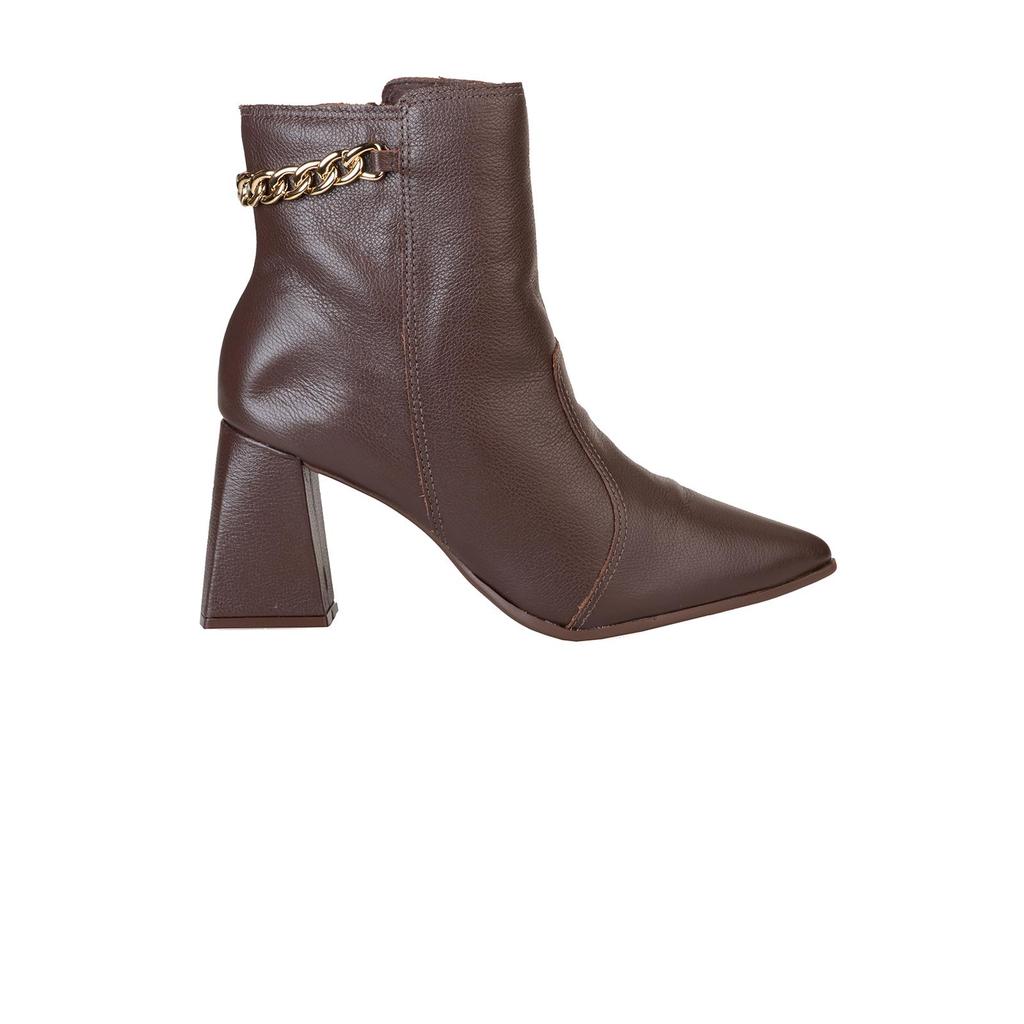 Ankle Boot Bebecê Em Couro Com Corrente