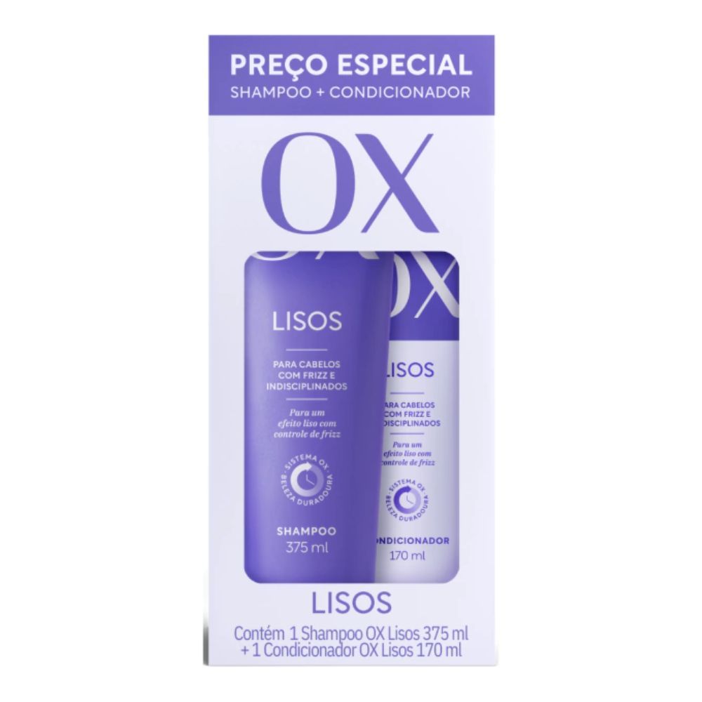 Kit OX Lisos Shampoo 375ml e Condicionador 170ml em Oferta na Shopee