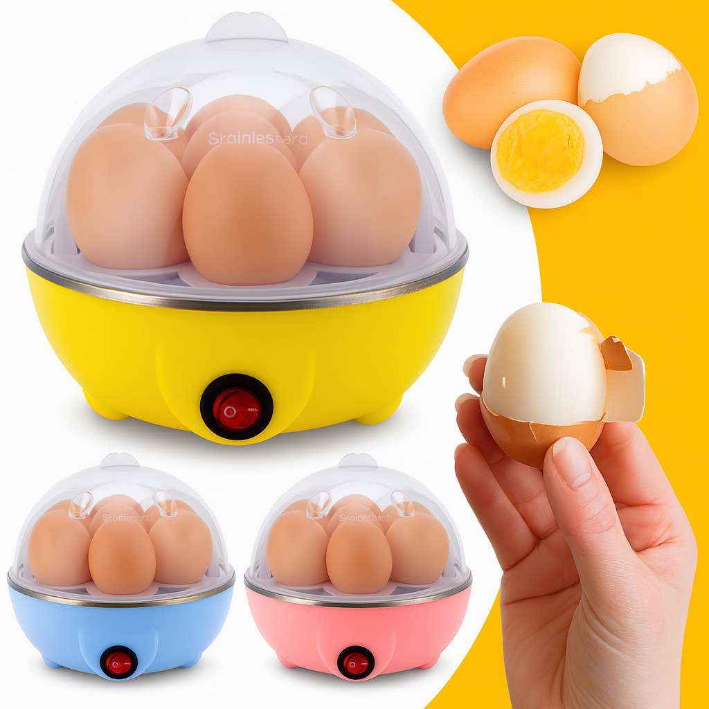 Cozedor de Ovos Elétrico 110V capacidade para 6 ovos funciona a vapor rápido cozinha prática segura