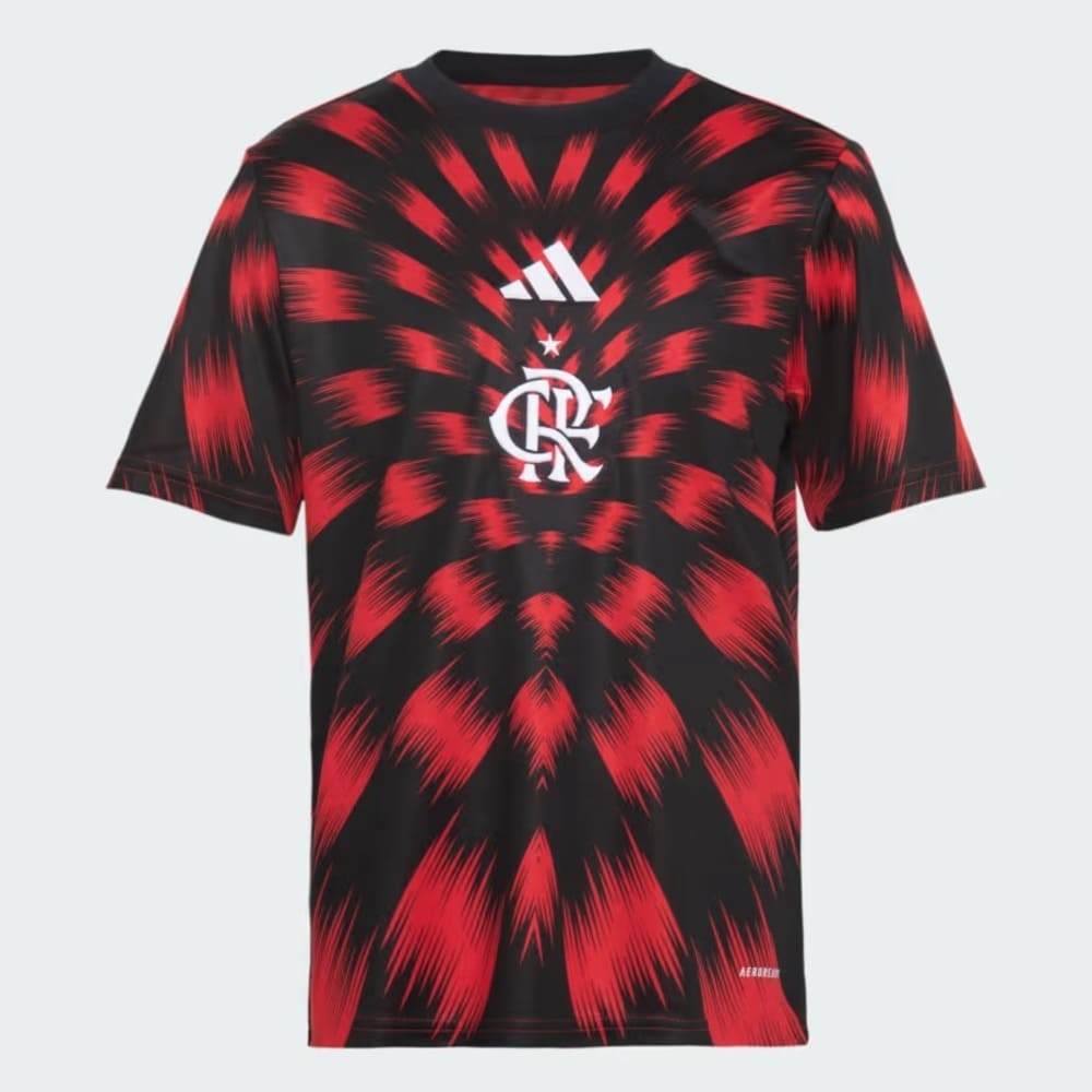 Camisa Flamengo Pré Jogo Adidas 25/26 Infantil Preta/Vermelha