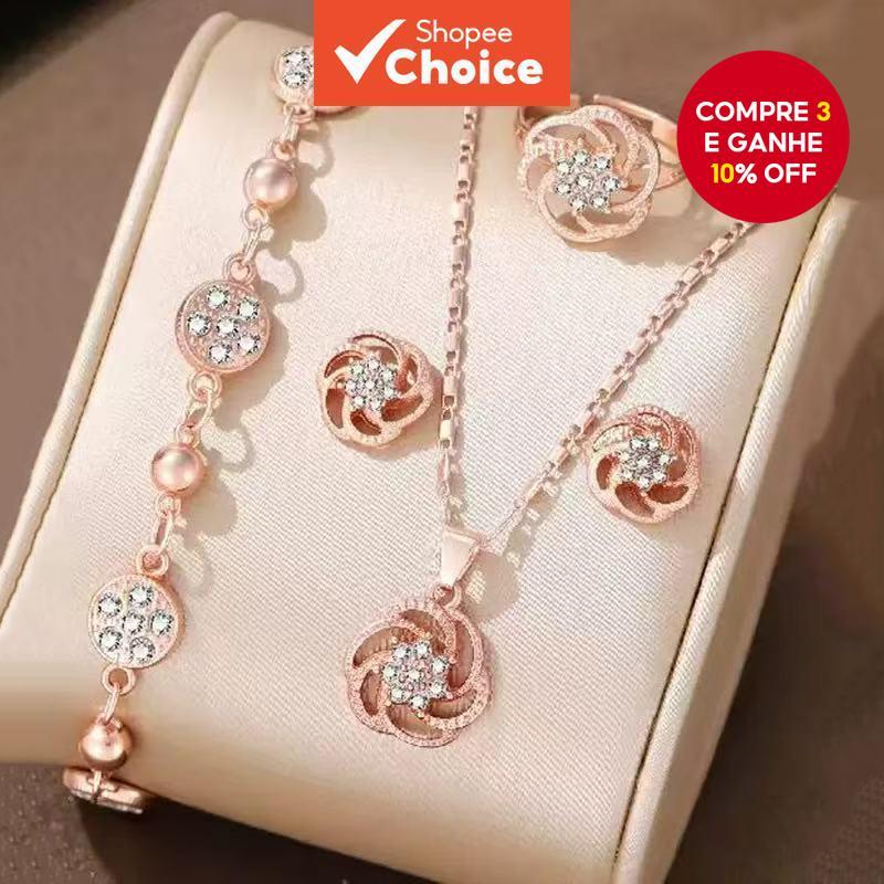 5 Peças Conjunto De Joias De Coração Adegree Feminino Contas De Pérola Brincos Anel Colar Camada Dupla Zircão em Oferta na Shopee