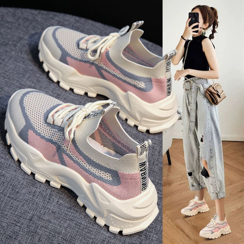 2025 novo estilo versão coreana Casual Ultra-leve sapatos femininos papai sapatos femininos malha respirável sapatos da