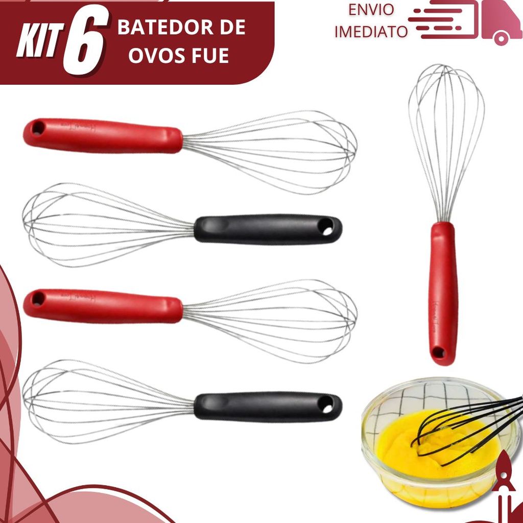 Kit 6/3/2 Fouet Batedor de Ovos para Uso Doméstico Ideal para Confeitaria Caseira Bolos Cremes Sobremesas