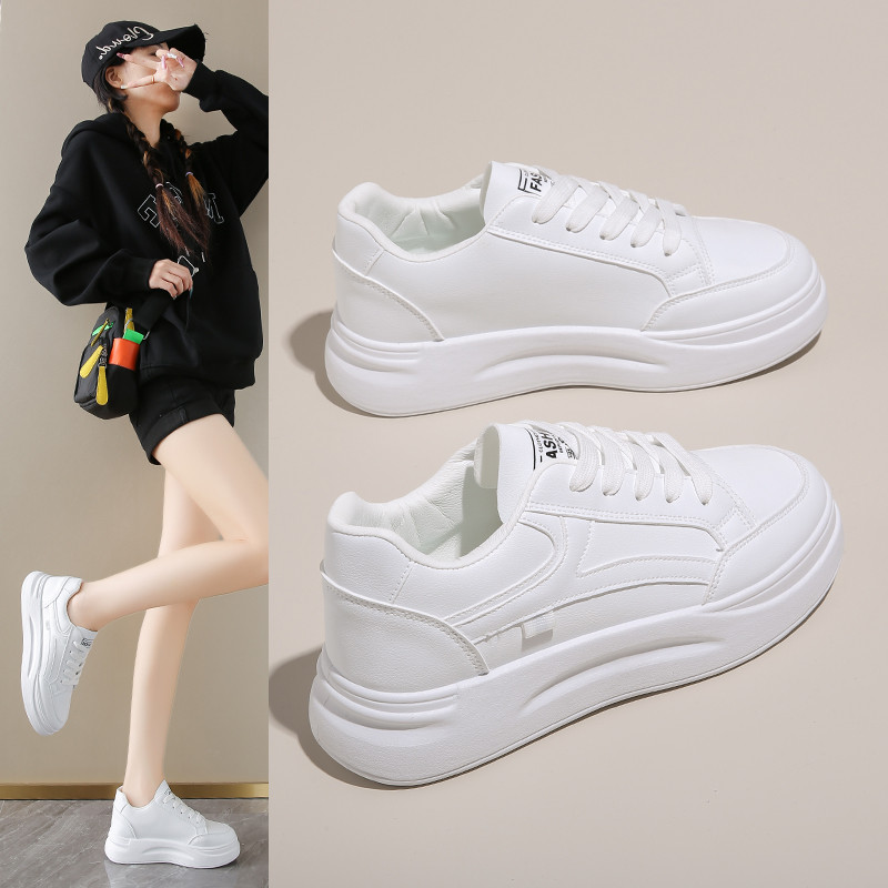 Imagem Tênis femininos de cadarço, leves e antiderrapantes, sapatos brancos casuais para o dia a dia.
