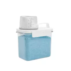 Porta sabão em pó 1,1L transparente com copo dosador e trava - Oikos