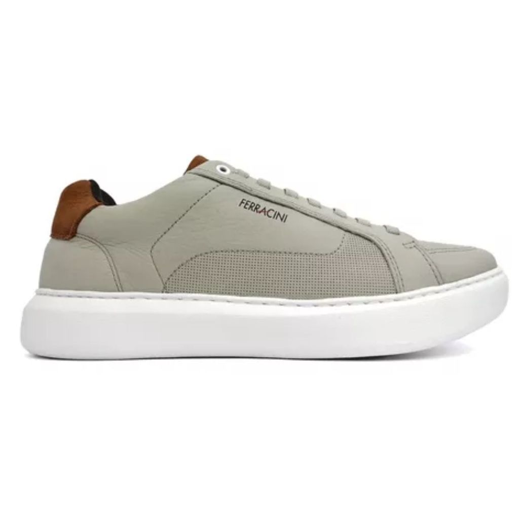 Sapatênis Cadarço Elástico Casual Couro Masculino Ferracini 7318683C Cinza