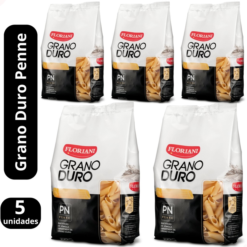 KIT 5 -  Macarrão Grano Duro Massa Seca Personale Penne Rigate Floriani 500g Pasta Fácil