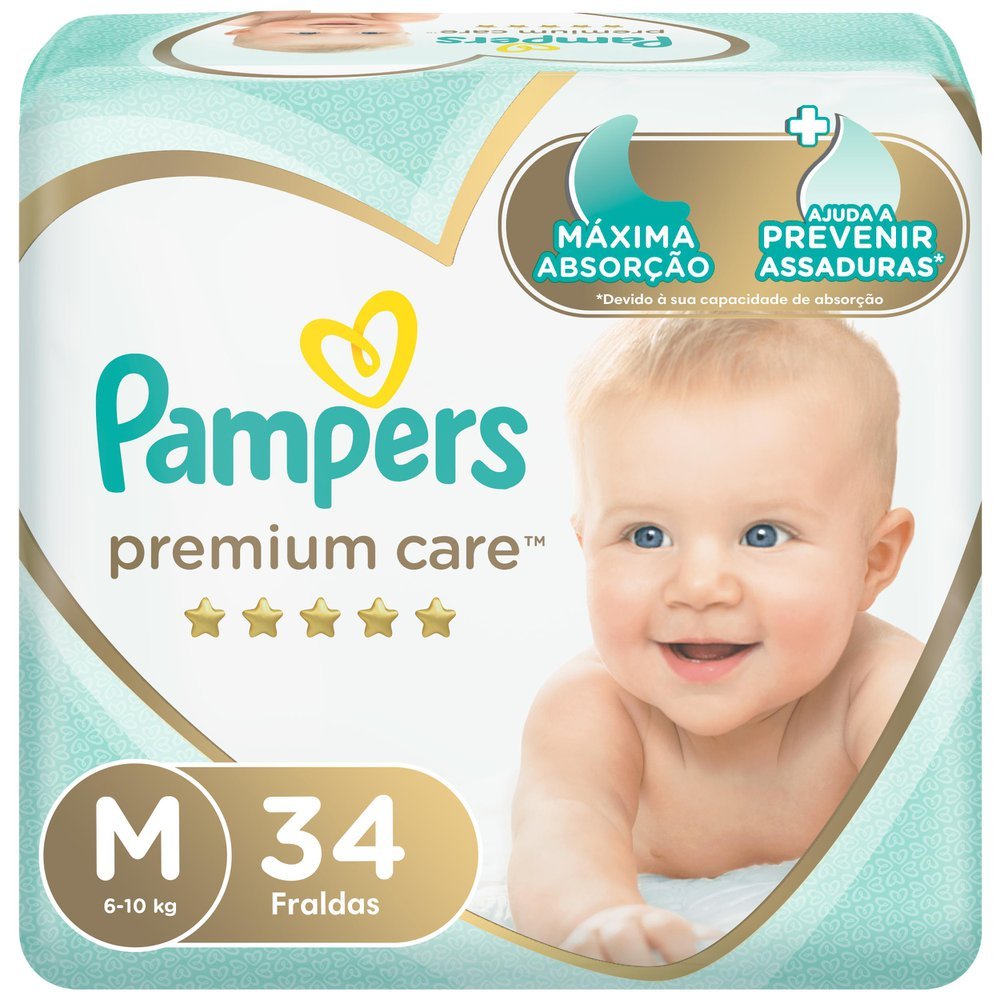 Fralda Pampers Premium Care Tamanho M Pacote Mega 34 Fraldas Descartáveis em Oferta na Shopee