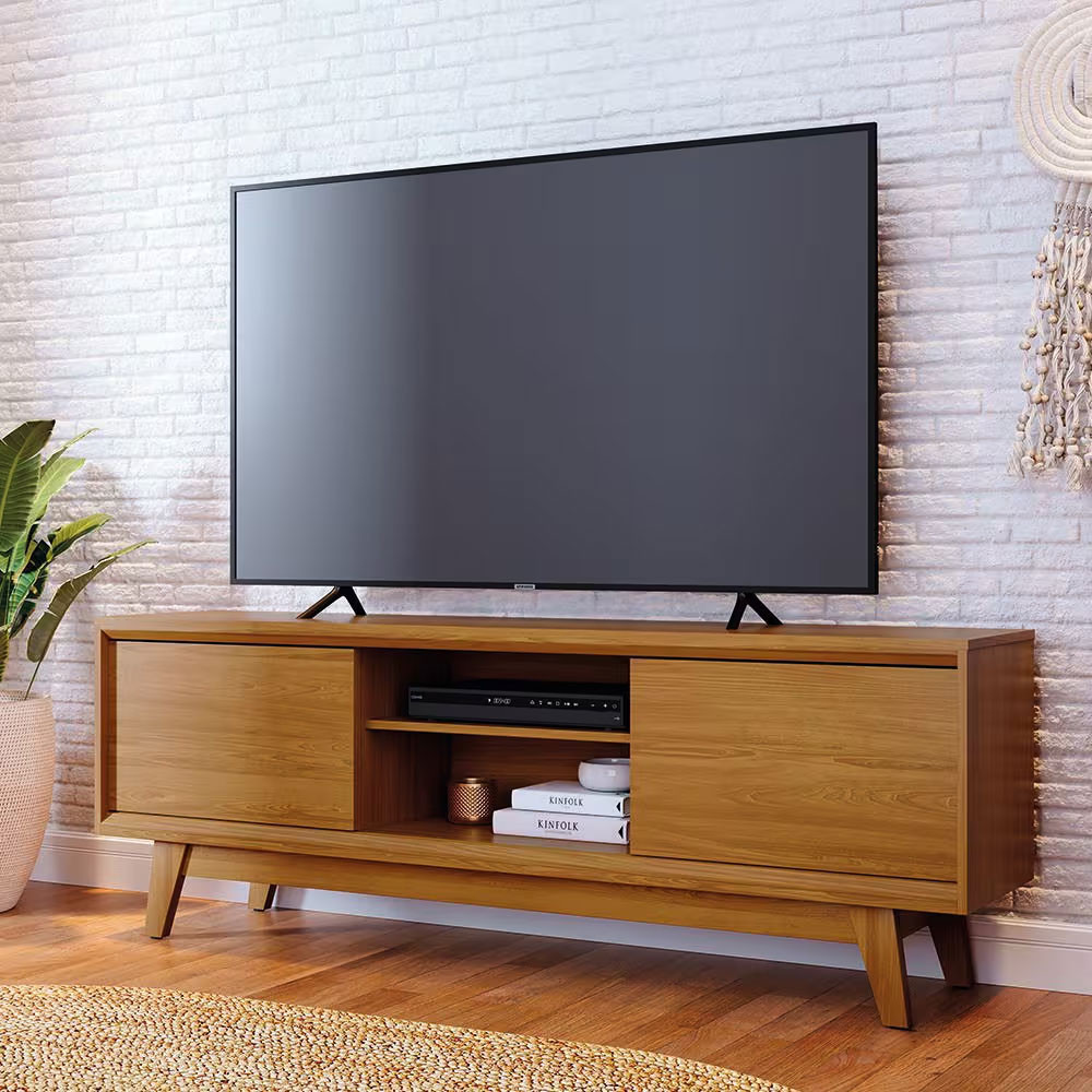 Estante Bancada Madetec Atlas 164cm TV 65 2 Portas Deslizantes MDP Madetec