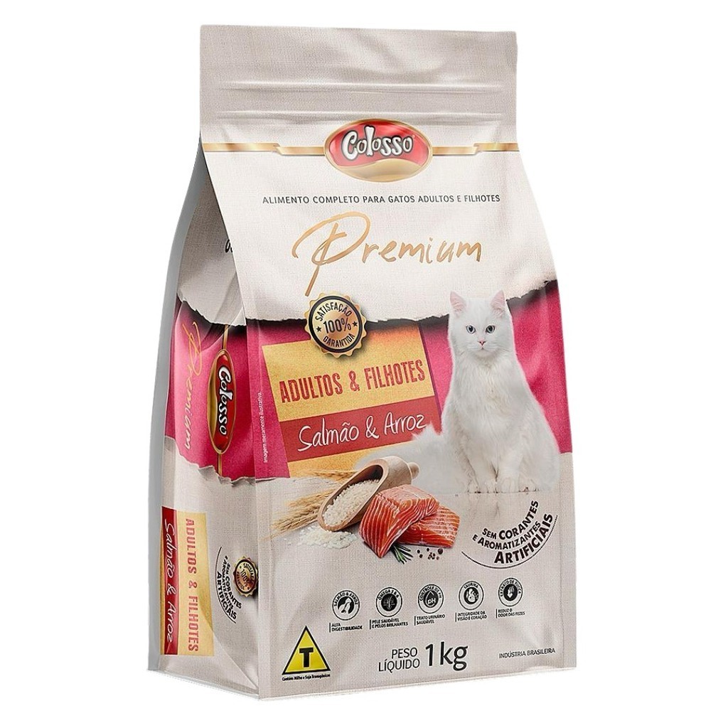 Ração Gatos Adultos E Filhotes Salmão Premium Colosso - 1kg Envio Rápido em Oferta na Shopee