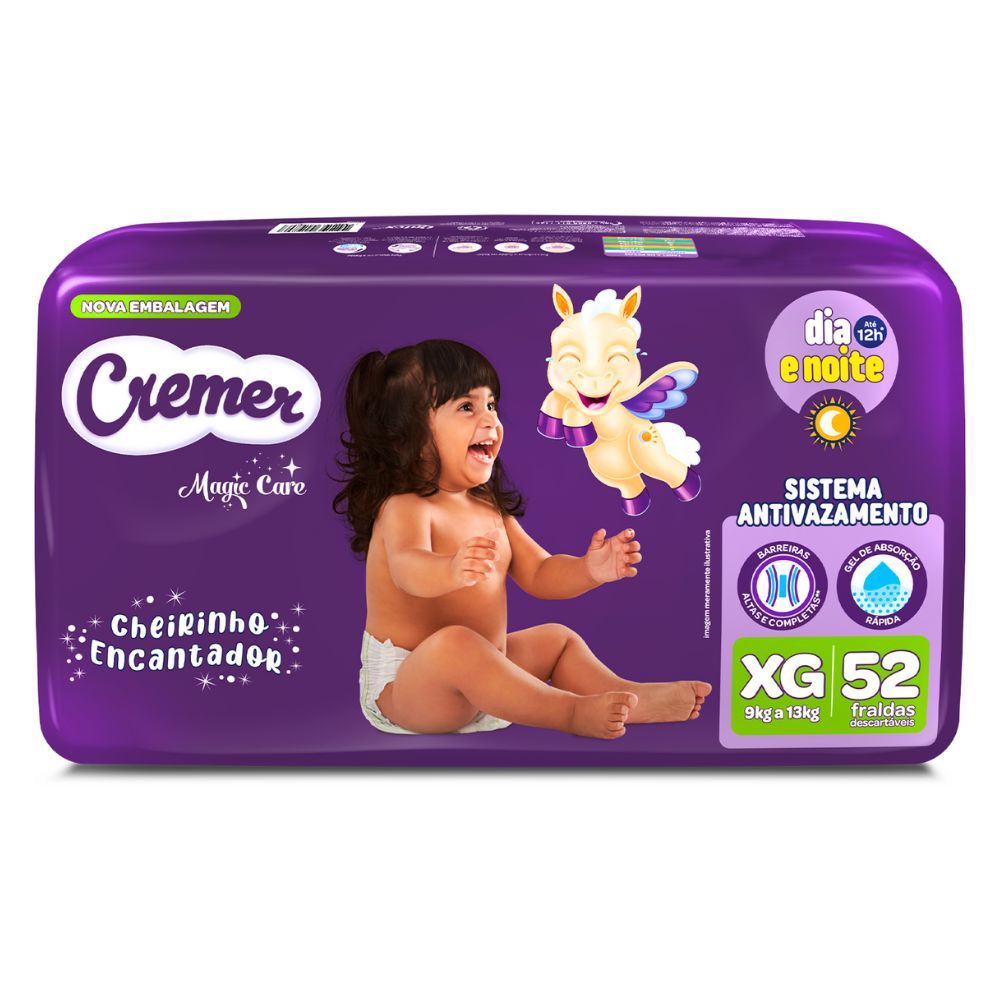 Fralda Cremer Magic Care Tamanho XG Pacote Hiper com 52 Fraldas Descartáveis em Oferta na Shopee
