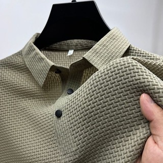 Camisa polo de verão de manga curta camiseta masculina High-End bambu Jacquard malha gelo seda lapela cor sólida Paul ca