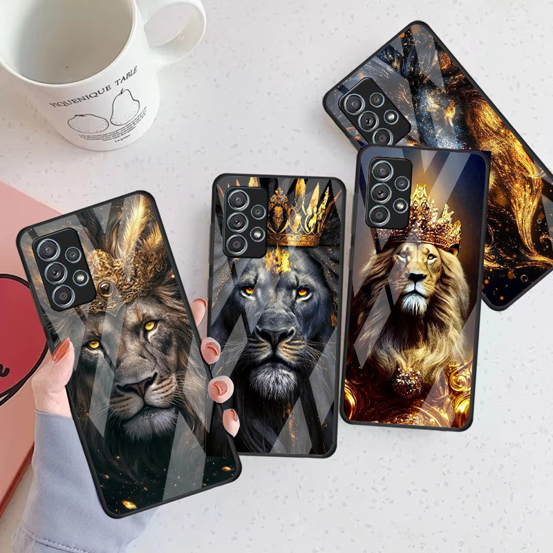 Leão 29 Caso De Telefone Vidro Para Samsung Galaxy A16 A15 A25 A35 A55 A53 A54 A34 A14 A32 A52 4G 5G Capa A56 A54