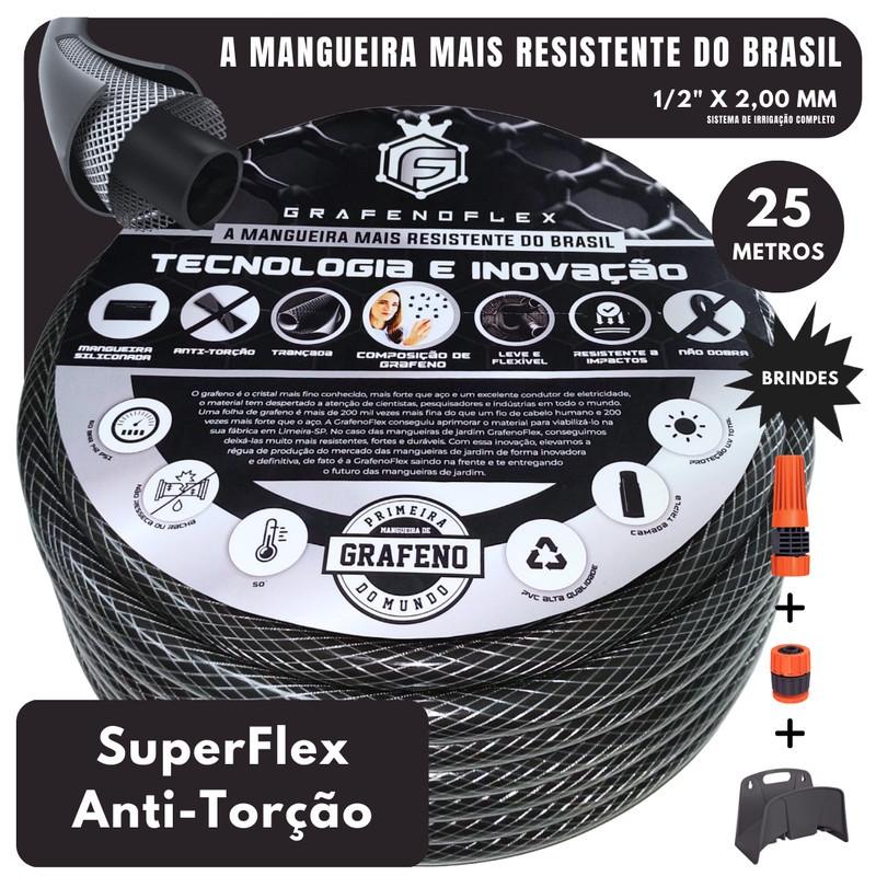 Mangueira p/ Jardim 1/2 25 Mt + Suporte GrafenoFlex New Profissional