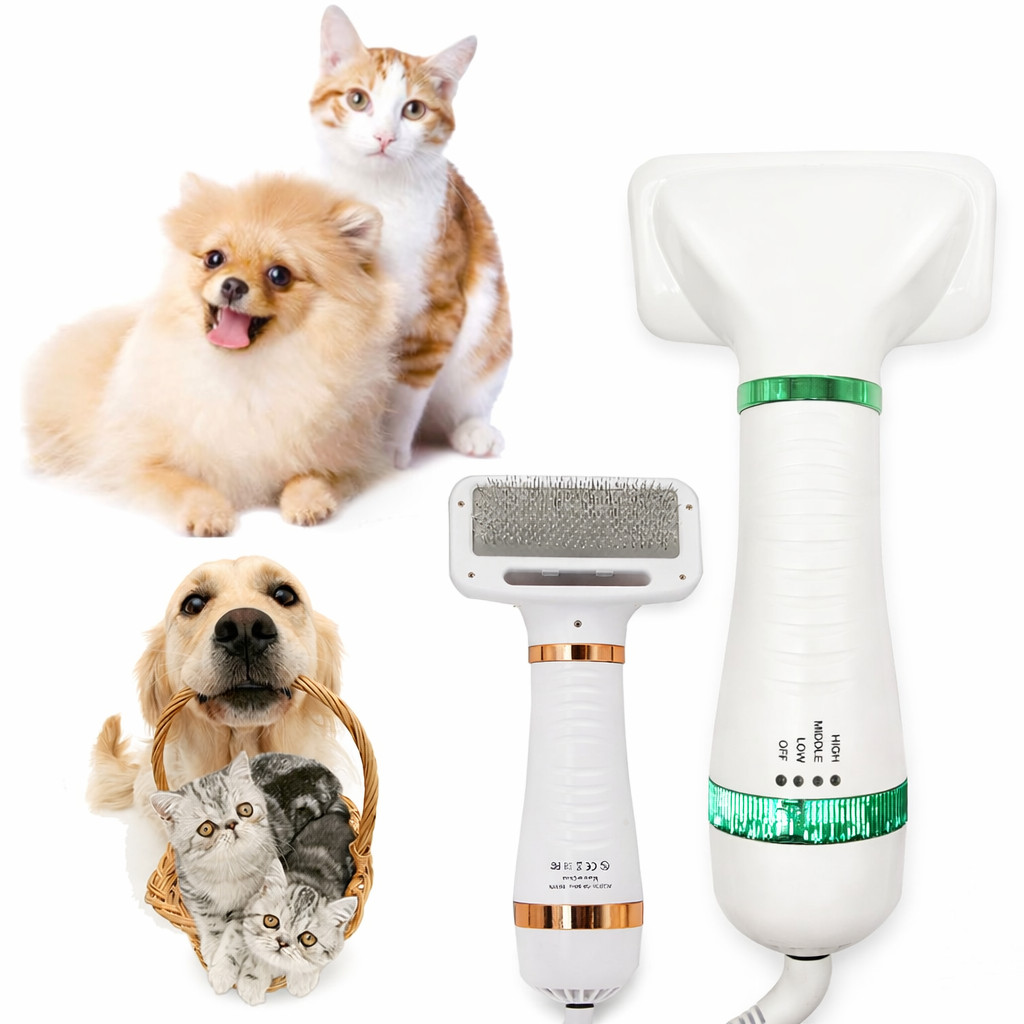 Escova Secadora Pet 2 em 1 Secador para Pets com Ajuste de Temperatura