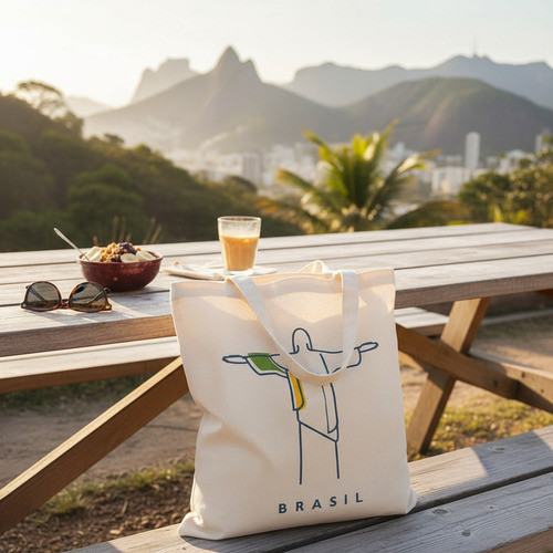 Ecobag Bolsa Praia Sacola Grande 35x40 Cristo Redentor Brasi Bege Cristo Redentos Brasil