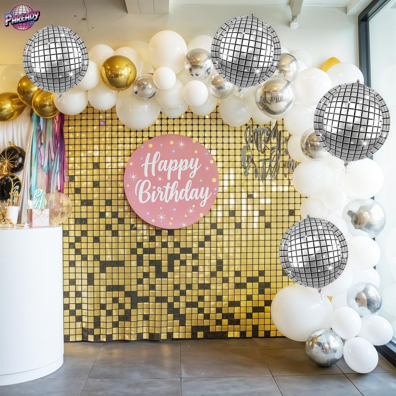 Kit 20 Balão Metalizado Espelhado Globo Discoteca 4D Orbz 22 Polegadas Decoração Festa Anos 70 80 90 Balada Prata