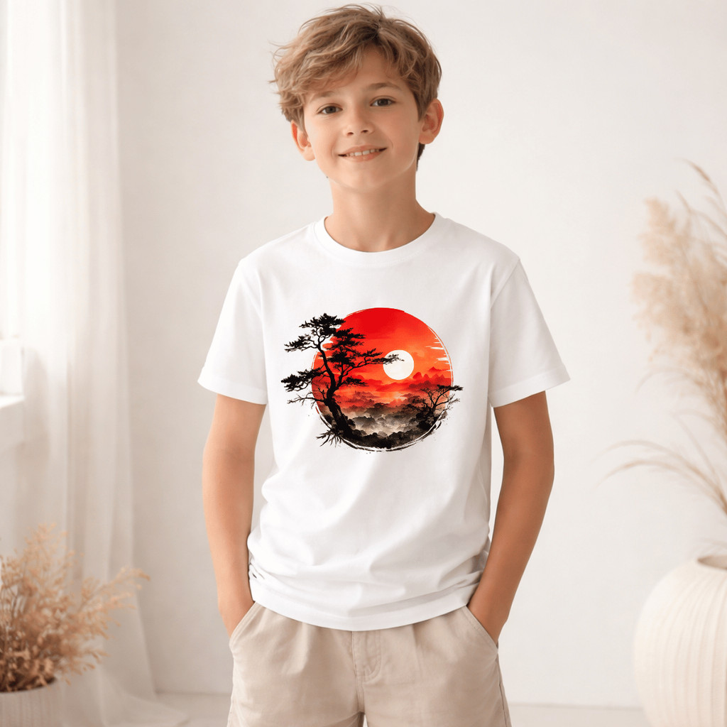 Camiseta Infantil e Juvenil Por Do Sol Vermelho 100% Algodão Premium Criança Personalizada Unissex Blusa Camisa