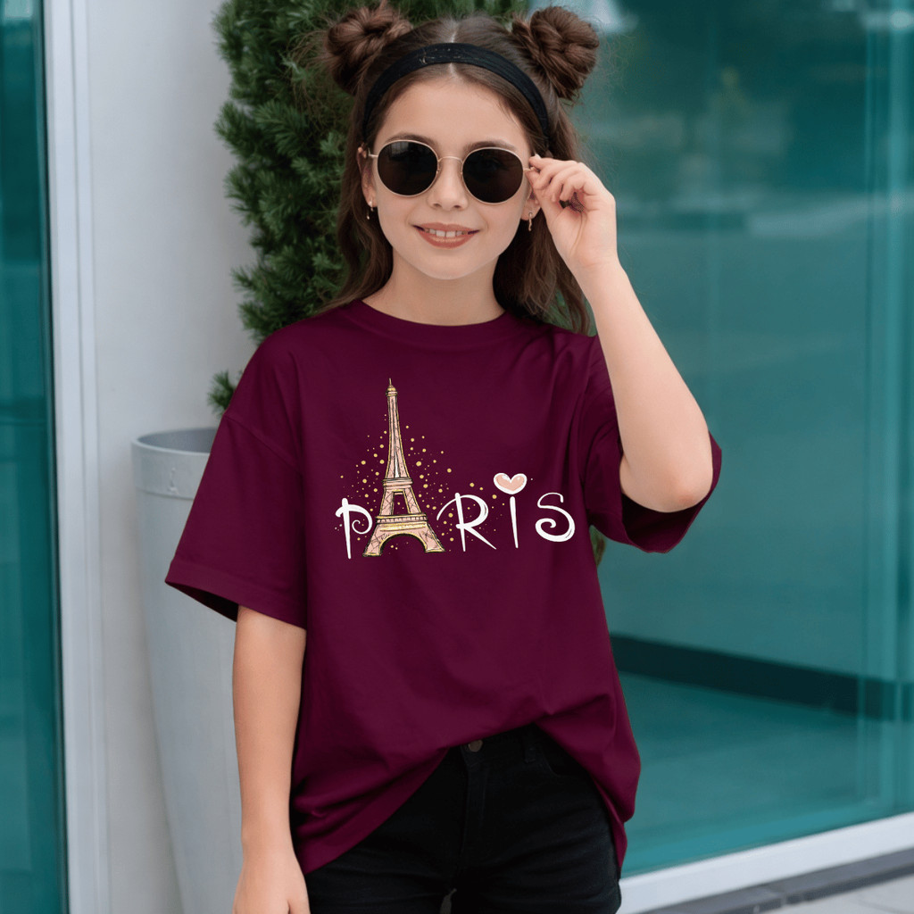 Camiseta Infantil Estampada Paris Criança 100% Básica Manga Curta Unissex Masculina e Feminino Básica