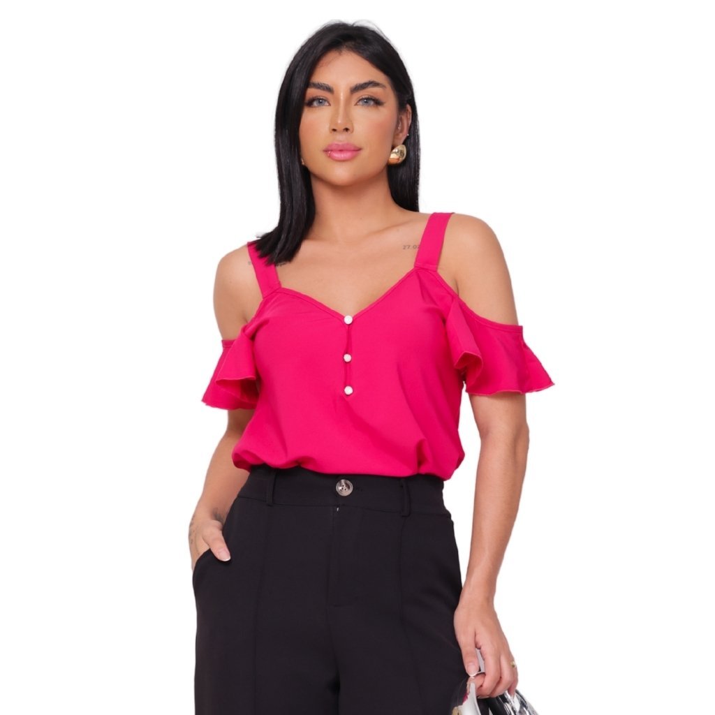 Blusa Feminina Crepinho Ombro Vazado Ciganinha Alça Verão