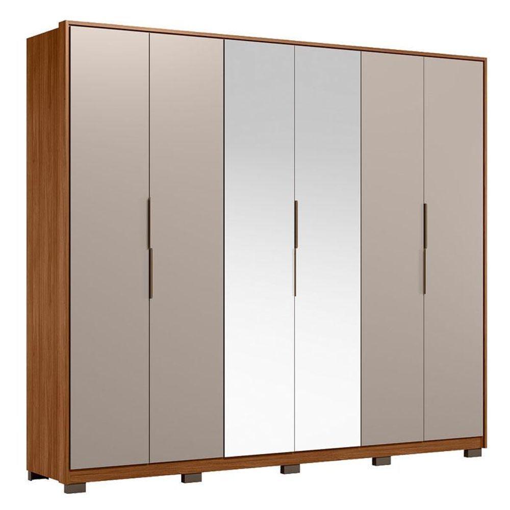 Guarda Roupa Casal Atrice D66012kpe 6 Portas Nogueira Nude Tx Com Espelho E Pés Demóbile - Demartêz