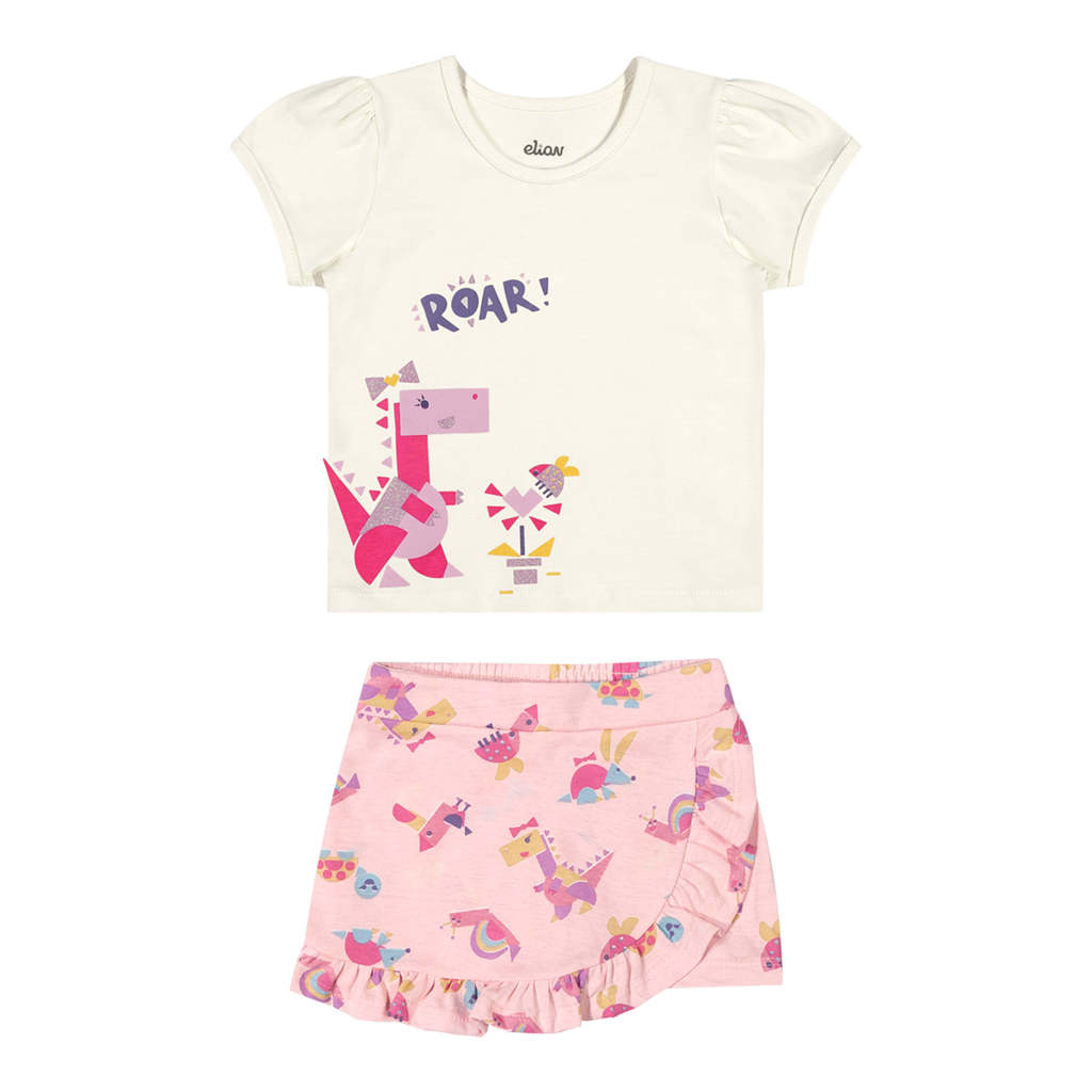 Conjunto Bebê Menina Dino Curto Elian Bege em Oferta na Shopee