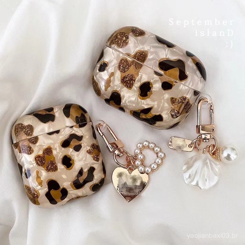 Capa protetora para AirPods 1/4/14/Pro/42/Pro2/Pro3, capa protetora macia com estampa de leopardo, capa protetora anti-q