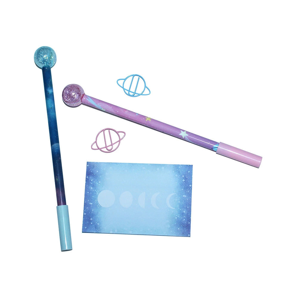 Kit Gift Le Metalizado Gold com 1 Bloco Anotações, 2 Canetas Fine, 2 Clips 20mm em Oferta na Shopee