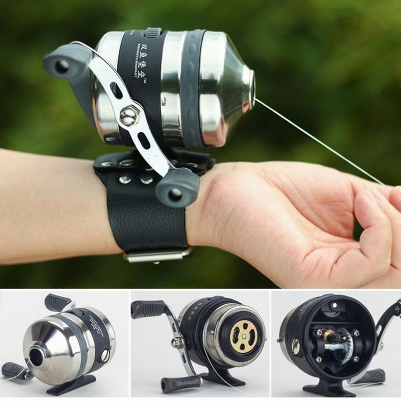 Carretilha de pesca para arpão, adequada para lançamento de arpões, carretilha de metal em aço inoxidável, tipo fechado,