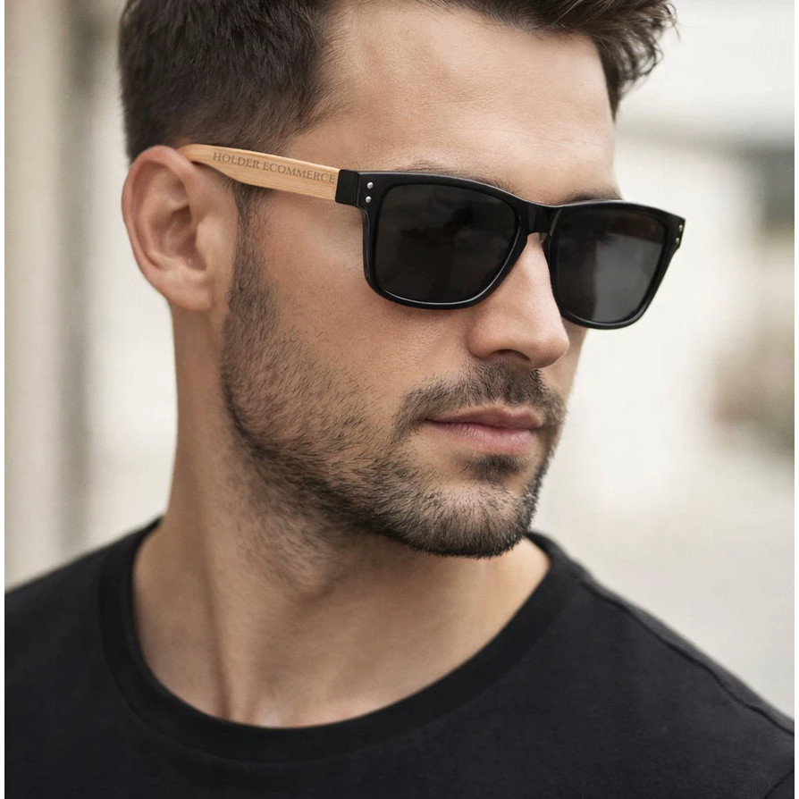 Óculos de Sol Madeira Bambu Premium Masculino Quadrado Verão