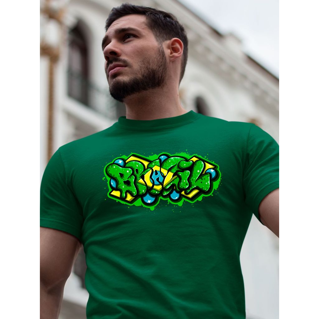 Camiseta Brasil Masculina Algodão Premium Copa do Mundo Streetwear Confortável Casual