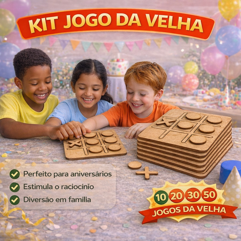 Lembrancinha Kit Jogo da Velha MDF Festa Infantil Aniversário Escolar Educativo Tabuleiro Brinquedo Presente Jogo