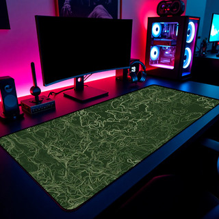 Mouse Pad Gamer Mapa Topografico Verde Musgo 65x30cm 80x40cm 90x50cm 120x60cm Borda Costurada