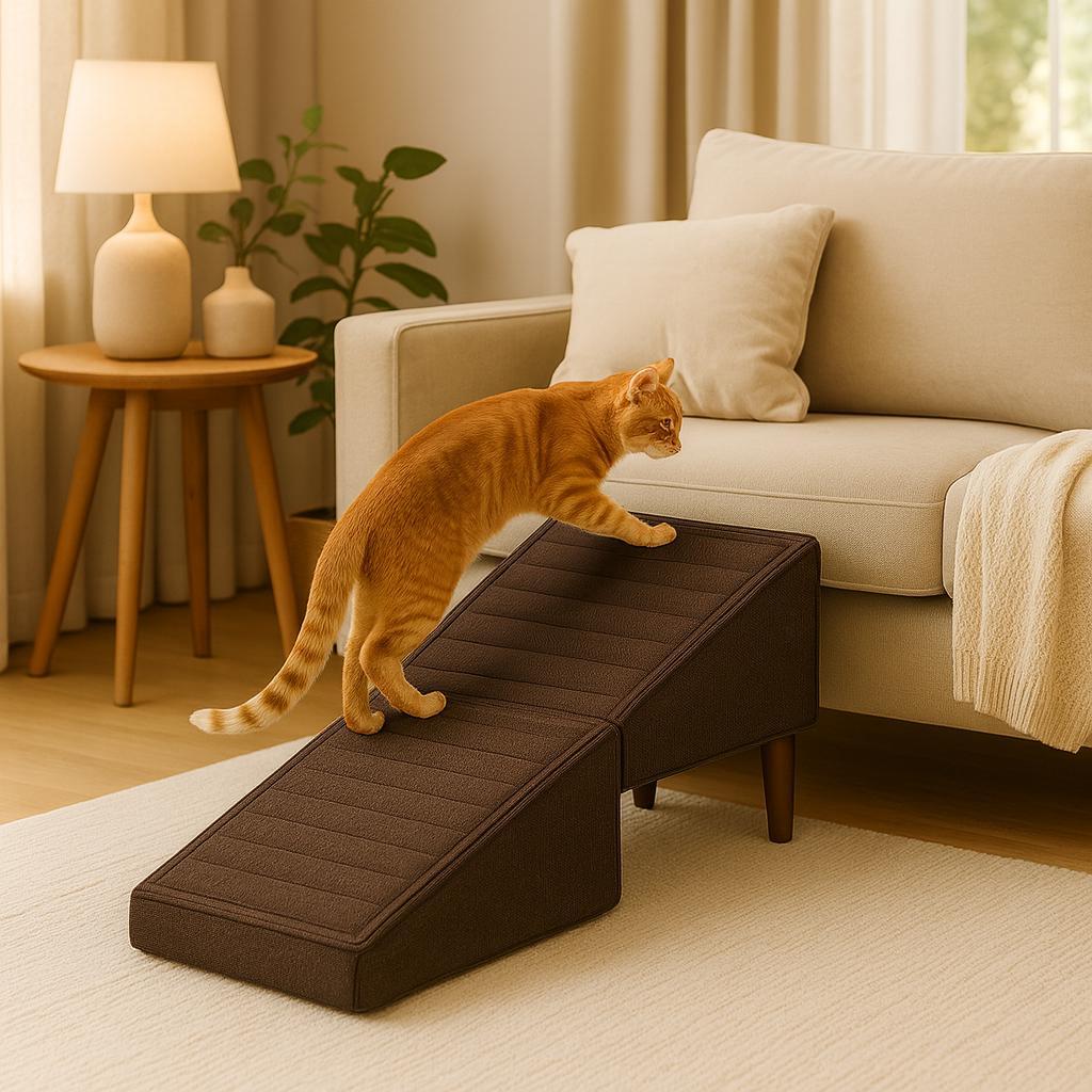 Rampa Escada Pet Movel Puff Cachorro Gato Linho Marrom