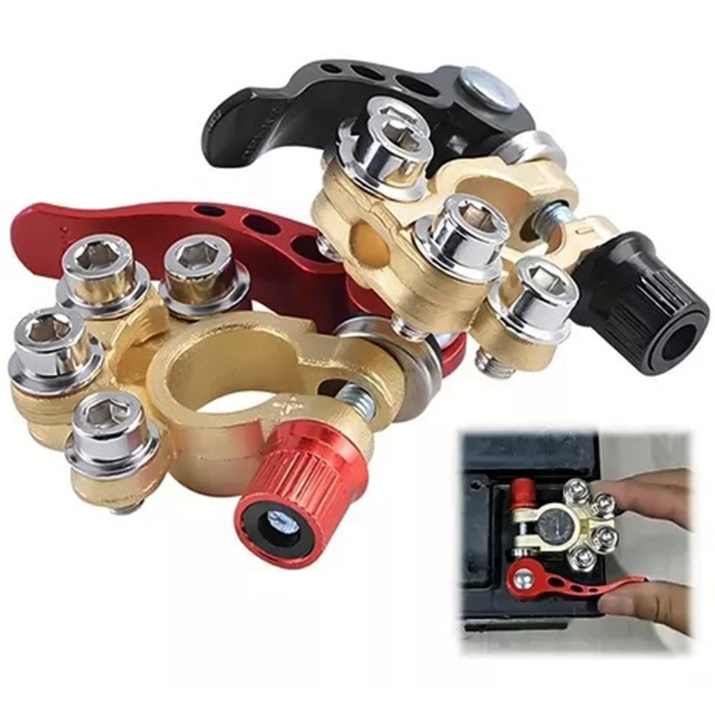 Par Terminais de Bateria Automotiva Universal 12V/24V – Engate Rápido + Feltros