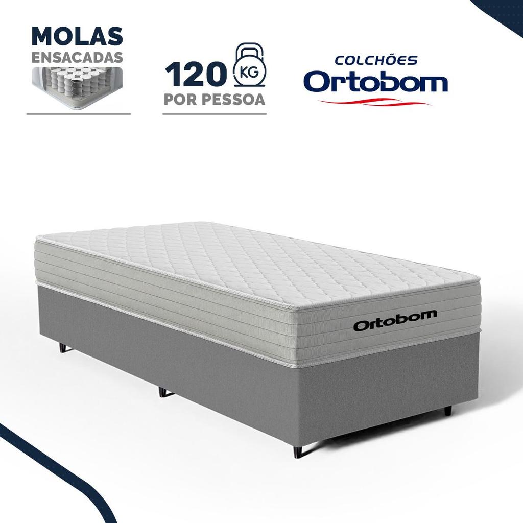Cama Box com Colchão de Molas Ensacadas Ortobom One Face Plenno Superpocket Solteiro 88cm