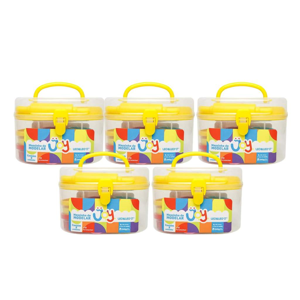 Kit 5x Maletas de Massa de Modelar Joy Maleta - 8 Cores + 15 Moldes Leo&Leo Leonora
