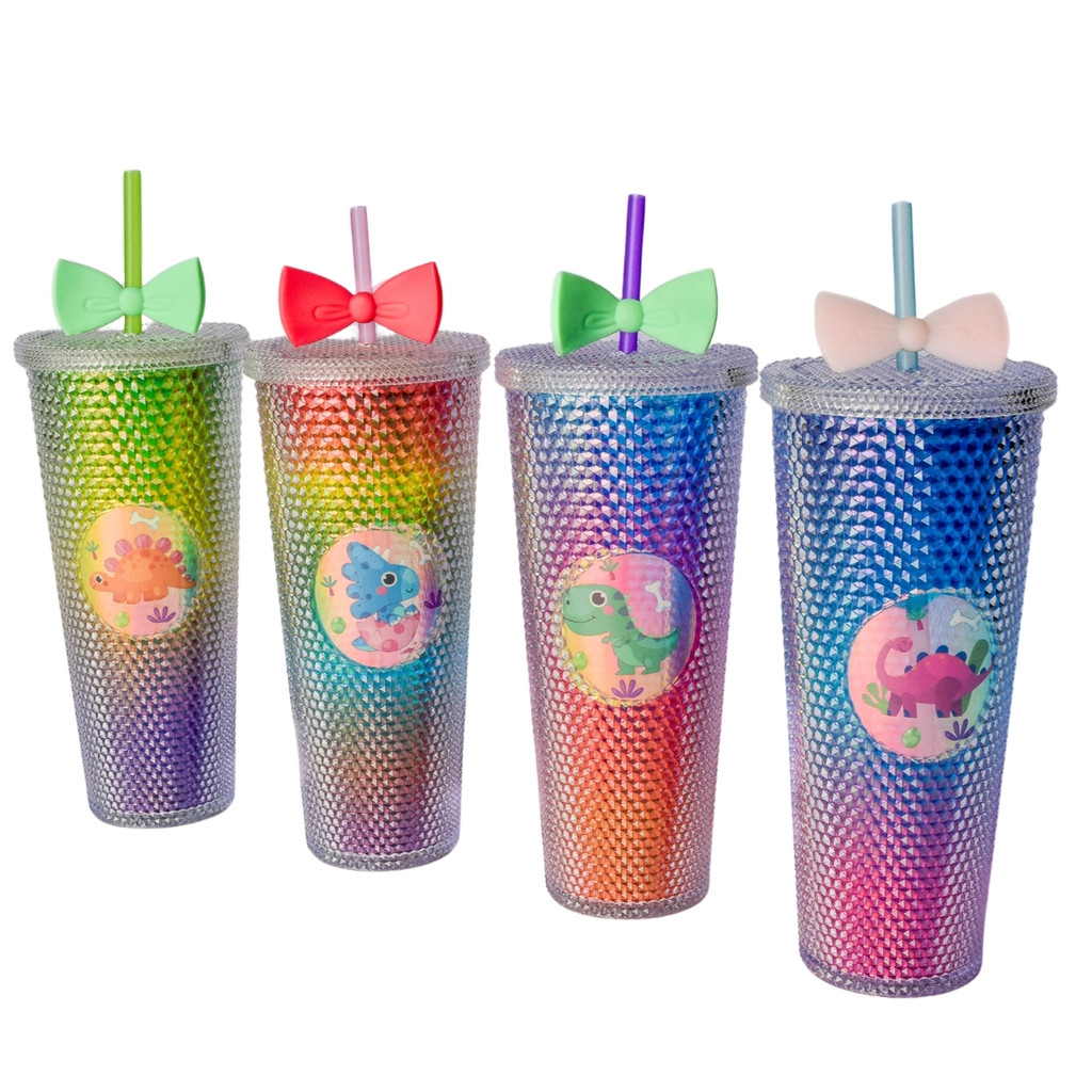 Copo Dinossauro LED 750ml Canudo Reutilizável Infantil