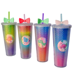 Copo Dinossauro LED 750ml Canudo Reutilizável Infantil