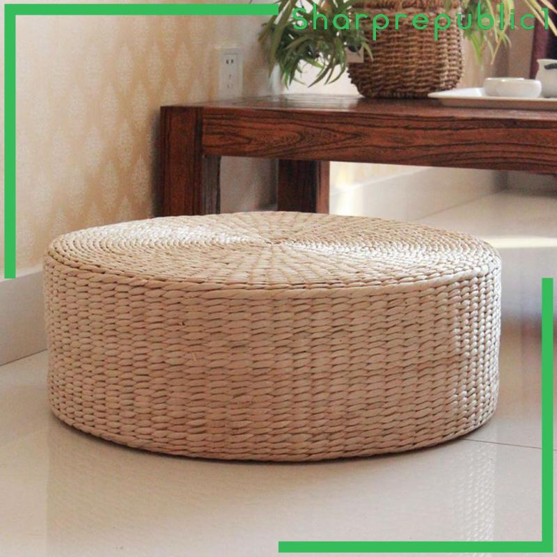 Imagem [Sharprepublic1] Almofada De Chão De Palha Feita À Mão Respirável Redonda Tatami Tapete De Meditação Cadeira Para Decora