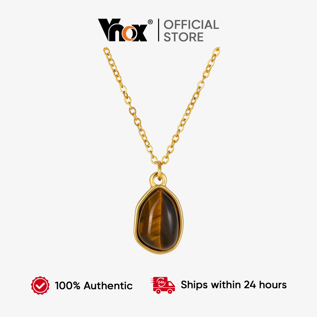 Colar Com Pingente De Pedra Preciosa Marrom Vnox Oval Banhado A Ouro 18K Para Mulheres