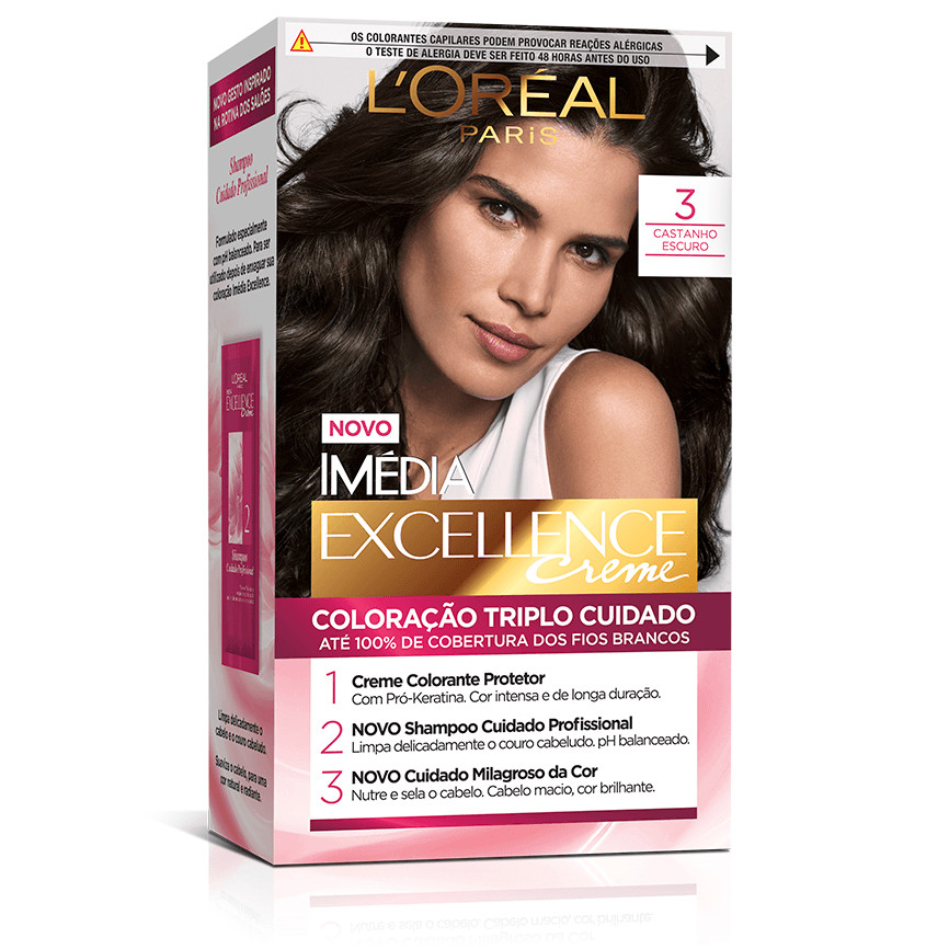 Kit Tintura Imédia Excellence L'Oréal Castanho Escuro 3 em Oferta na Shopee