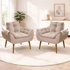 Kit 02 Poltronas Decorativas Opala - Sala, Quarto Bege