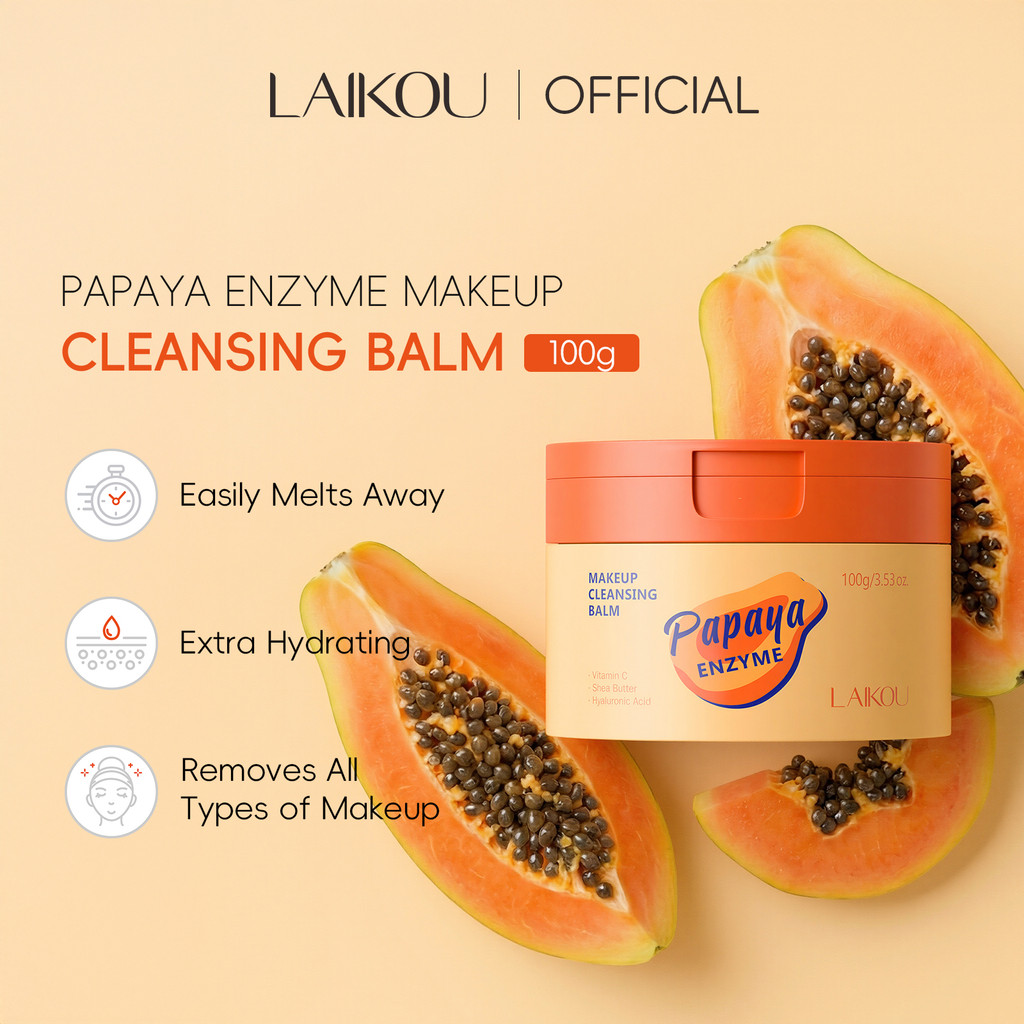 LAIKOU Mamão Enzima Maquiagem Bálsamo De Limpeza 100g Profunda De Poros Dissolve À Prova D'água Ácido Hialurônico + Vita