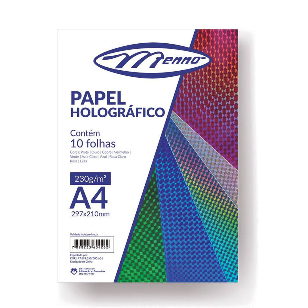 Papel holográfico A4 230g pacote com 10 folhas Menno