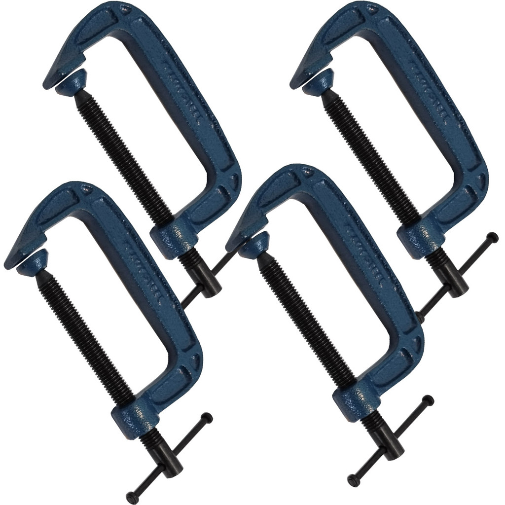 Kit com 4 Grampos Sargento de Fixação 100mm Tipo C 4 Polegadas para Marceneiro Profissional