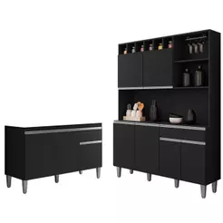 Cozinha Compacta Alice e Balcão Gabinete Sem Tampo Tatiane 120cm Preto - AJL Móveis