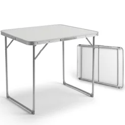 Mesa Prática Vira Maleta Camping de Alumínio 80cm x 60cm Branca ZELT